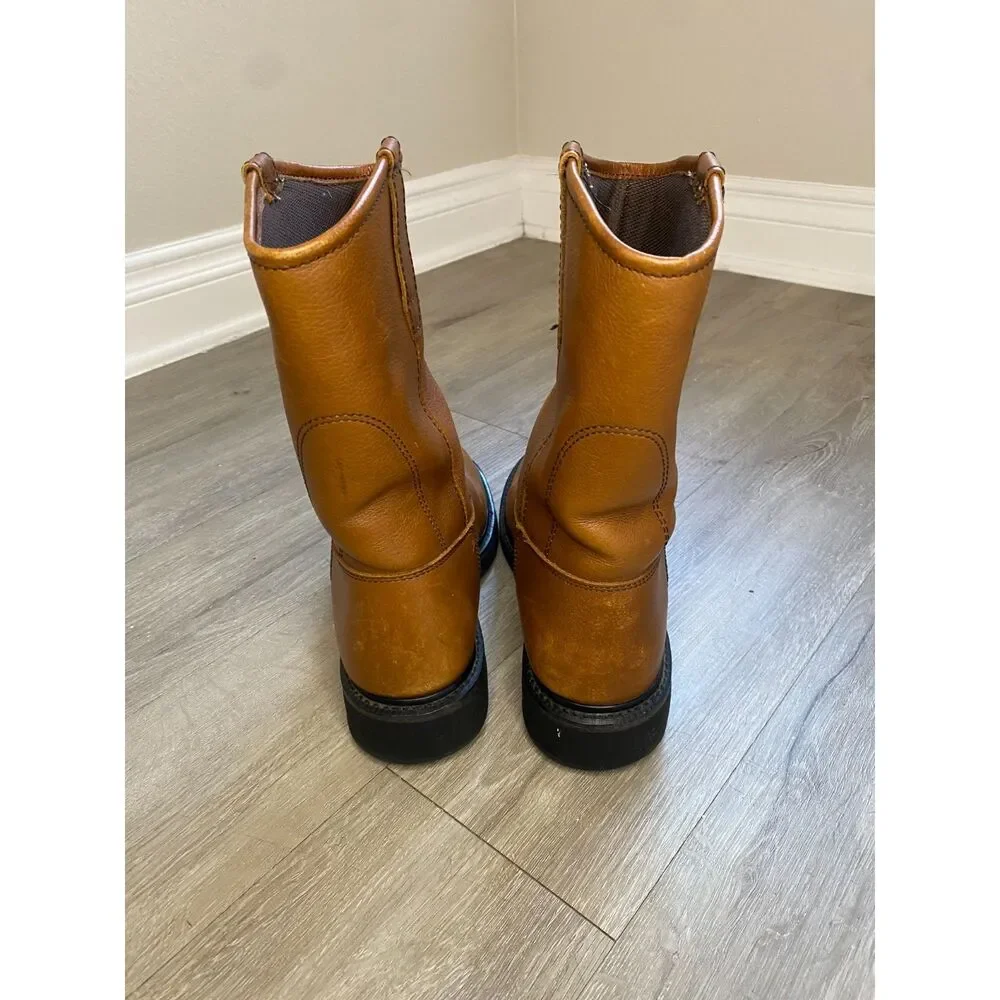 Wolverine W04727 M Brown Leather Wellington Pull On Work Boots Soft Toe Men's 9